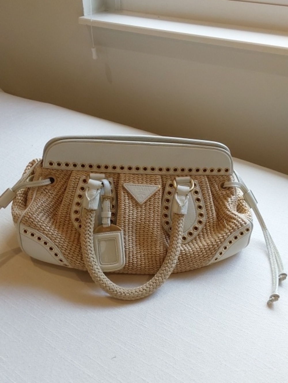 Prada Cream and Beige Woven Satchel